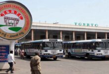 TGSRTC buses parked at a Telangana bus depot amid government plans to merge RTC employees into state administration