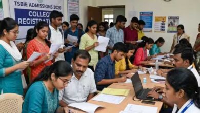 Students and parents submit documents for Telangana intermediate admissions after TG BIE made anti drug affidavits mandatory for the 2026 academic year