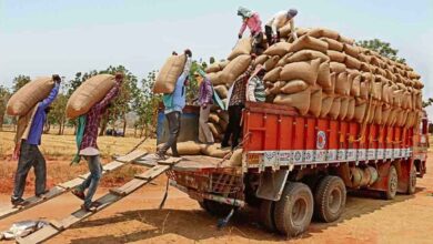 Goods vehicles transporting paddy from procurement centres to rice mills as Telangana strengthens transport operations across districts