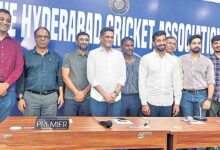 Officials and former cricketers announce the Telangana Premier League and player selection process at Rajiv Gandhi International Cricket Stadium in Hyderabad