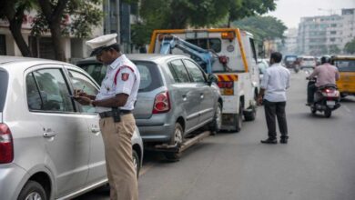 Traffic police enforcing new Telangana parking rules against illegal roadside vehicle parking