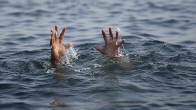 Police and local residents near Haldhi Vaagu stream in Siddipet where three youths drowned after visiting a temple