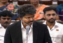 TVK leader Vijay speaking during an Assembly session after winning the confidence vote with support from alliance parties in Tamil Nadu.