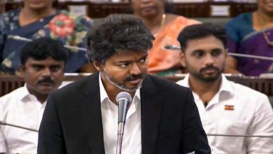 TVK leader Vijay speaking during an Assembly session after winning the confidence vote with support from alliance parties in Tamil Nadu.