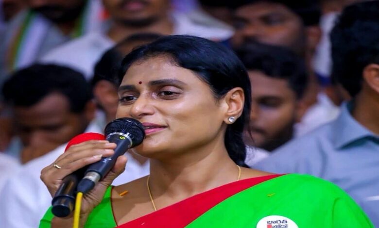 YS Sharmila during a political event as Congress considers her name for a Rajya Sabha seat from Karnataka